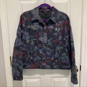 Baccini  Women’s Lightweight Denim Style Floral Jacket Size XL Blue Stretch